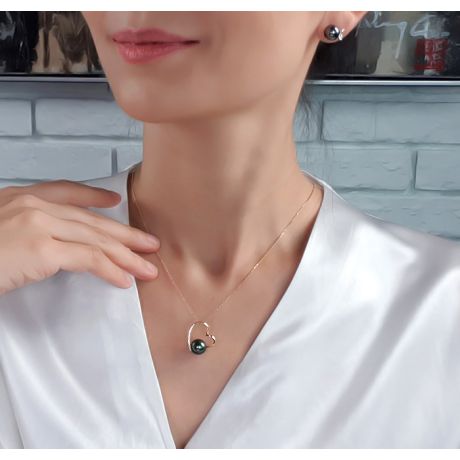 Pendentif coeur - Cadeau déclaration d'amour - Perle Tahiti, or jaune