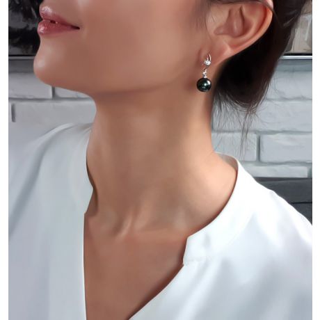 Boucles d'oreilles Marine - Perles de Tahiti noires - Or blanc, jaune