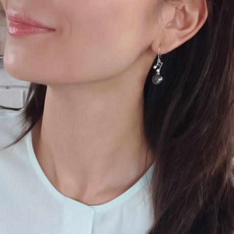 Boucles d'oreilles notes de musique - Crochets or blanc - Perles de Tahiti