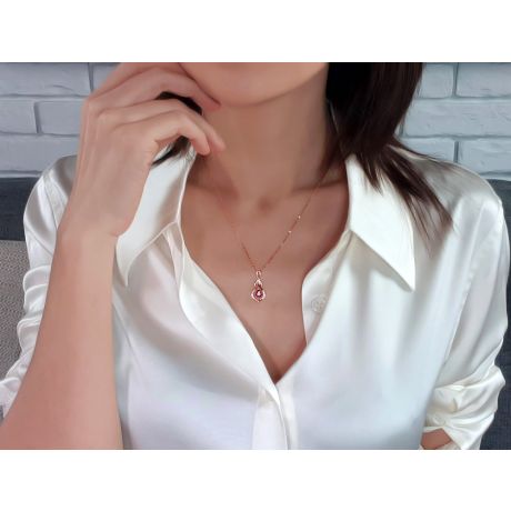 Pendentif rubis 1 carat forme poire - Or rose 18cts, diamants 