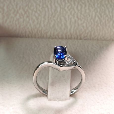 Bague Solitaire - Saphir et Diamants - Or blanc 18 carats