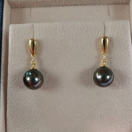 Boucles d'oreilles goutte - Joaillerie perles de Tahiti - Or jaune, Diamants