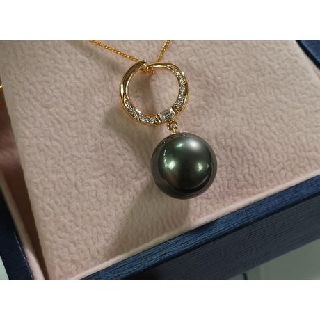 Pendentif circle - Perle Tahiti noire, bleue verte - Or jaune, diamants