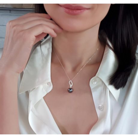 Pendentif Anegada- Passion - Perle de Tahiti, or blanc, diamants