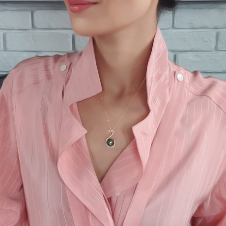 Pendentif Nature - Grâce du cygne - Perle de Tahiti - Or jaune, diamants