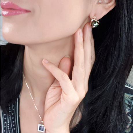 Boucles oreilles dormeuses clips - Perles de Tahiti - Or jaune, diamants