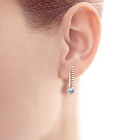 Boucle d oreille perle du Japon. Or jaune, diamant - Hatsune Miku