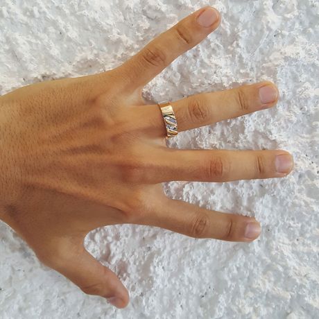 Bague stylisée homme or gris - Or jaune 18cts & Diamant | Marcus