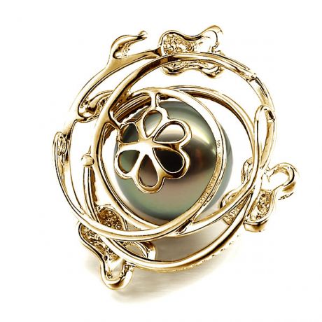 Pendentif la vie en rose - Perle de Tahiti - 3 roses or jaune, diamants