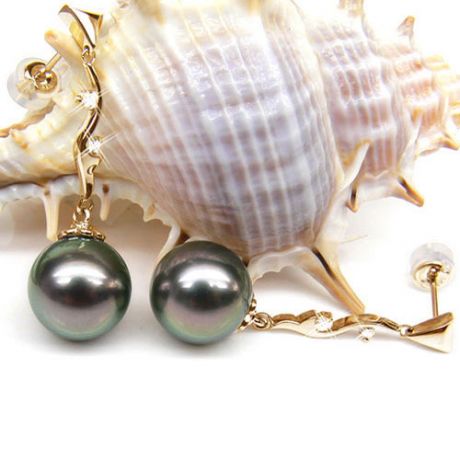 Boucles oreilles perles de Tahiti noires - Style contemporain - Or jaune