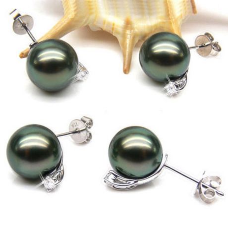 Boucles oreilles perles - Clous or blanc - Perle de Tahiti - Puces diamants