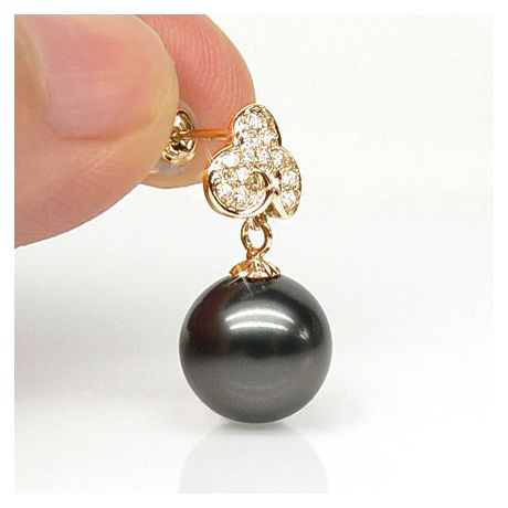 Boucles d'oreilles trèfles - Perles de Tahiti - Or jaune, diamants