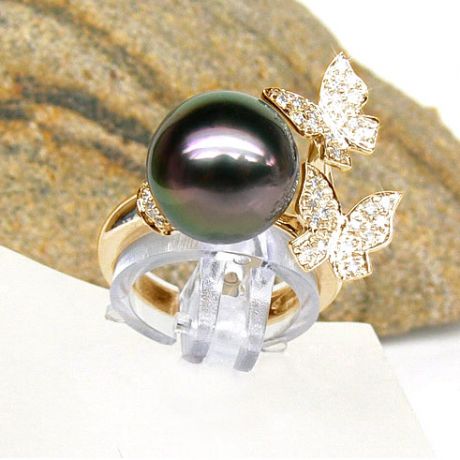 Bague gracieux - Perle de Tahiti - Or jaune, diamants