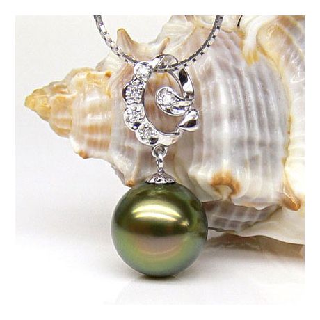 Pendentif création exclusive - Perle de Tahiti - Or blanc, diamants