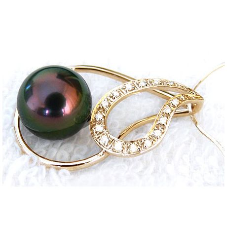 Pendentif Alara I Perle de Tahiti paon aubergine. Or jaune, diamants