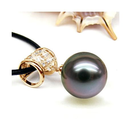 Pendentif bélière circulaire - Perle de Tahiti - Or jaune, diamants