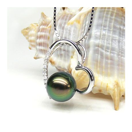 Pendentif coeur - Cadeau déclaration d'amour - Perle Tahiti, or blanc