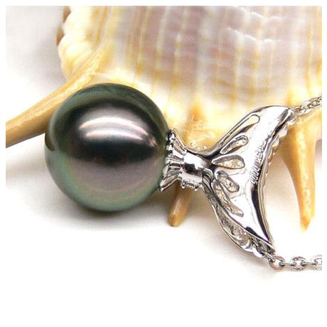 Pendentif Kimolos - Perle de Tahiti noire, paon - Or blanc, diamants