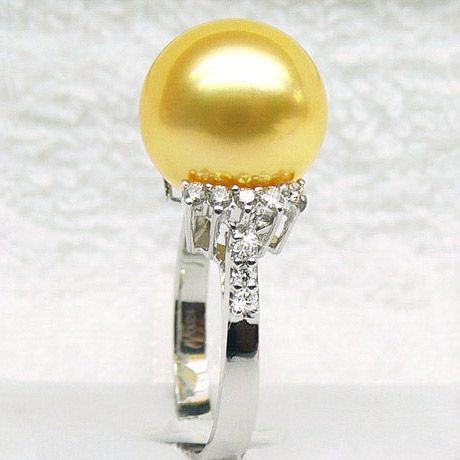 Bague Îles Montebello - Perle d'Australie dorée - Or blanc, diamants