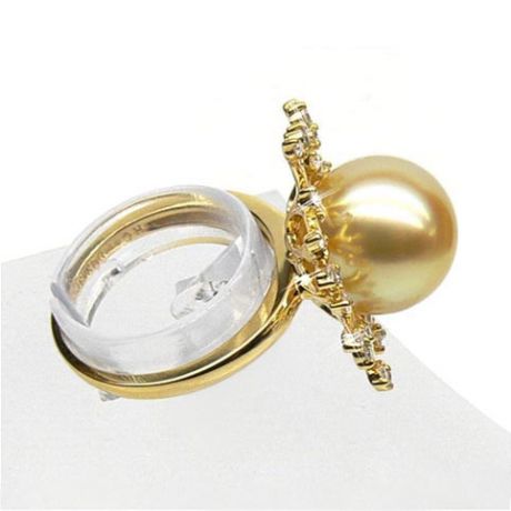 Bague luxe - Branche corail - Perle d'Australie, or jaune, diamants