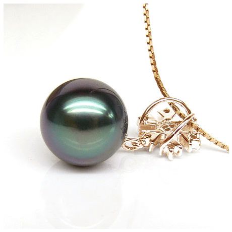 Pendentif flocon de neige - Perle de Tahiti bleue - Or jaune, diamants