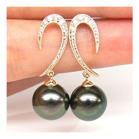 Boucles oreilles - Dormeuses contemporaines - Perles de Tahiti, Or jaune