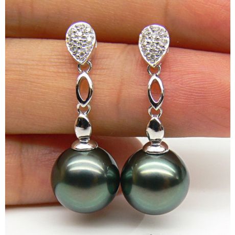 Boucles d'oreilles gouttes - Pendantes perles de Tahiti - Or blanc