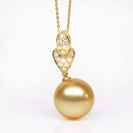 Pendentif ovale et marquise - Perle d'Australie dorée - Or jaune