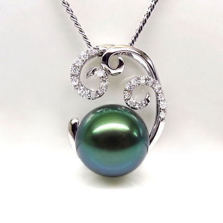 Pendentif art abstrait - Extrême Orient - Perle de Tahiti - Or blanc