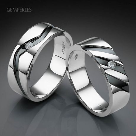 Bague stylisée homme or gris - Or blanc 18cts & Diamant | Marcus