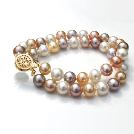 Bracelet double perles eau douce multicolores - 6.5/7mm - AAA
