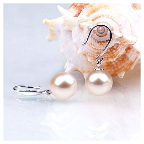Crochets d'oreilles en or blanc - Perles de culture blanches 
