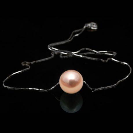 Collier pendentif perle rose - Chaine or blanc