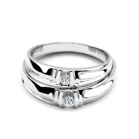 Alliances solitaires sophistiqués. Alliances duo. Or blanc, Diamants | Constance & Schubert