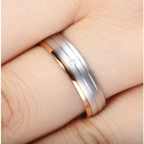Alliance de prestige bicolore - 2 ors, diamant - Madame