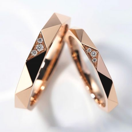 Alliance de Mariage Triangulaire en Or Rose 18ct avec Diamants