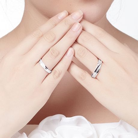 Duo d'alliances prestige - Design en diagonale -  Platine, diamants