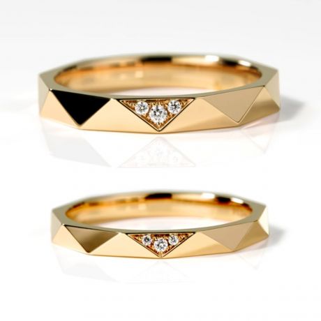 Alliances Triangulaire Couple en Or Jaune 18ct et Diamants