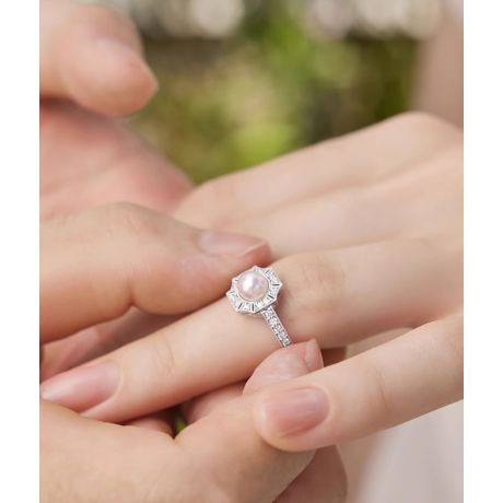 Bague Géometria Préciosa - Éclat de Perle Akoya et Diamants
