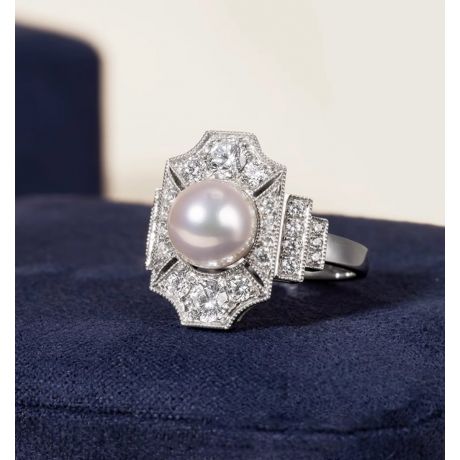 Bague Art Déco Perle Akoya - Collection Géométria Préciosa
