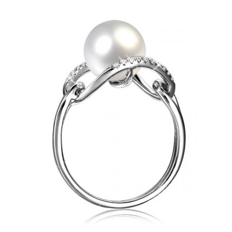 Bague 2 anneaux or blanc à l'unisson - Perle de culture et diamants