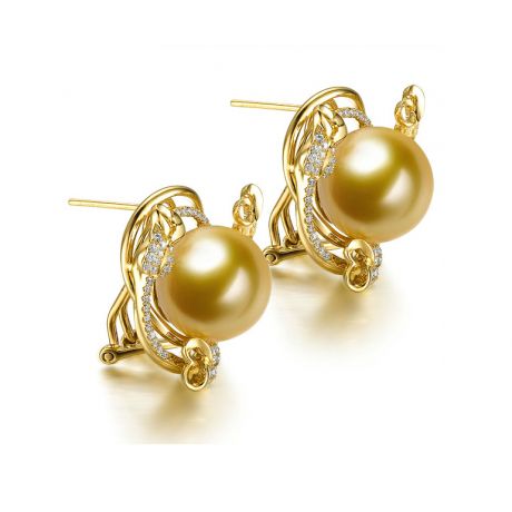 Boucles oreilles la Vie en Rose. Perles mers du Sud gold