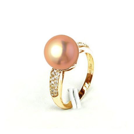 Bague Perle Culture Eau Douce Rose. Or Jaune Diamants