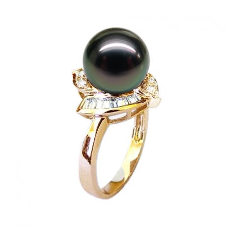 Bague Uracane - Perle de Tahiti - Or jaune, diamants princesses