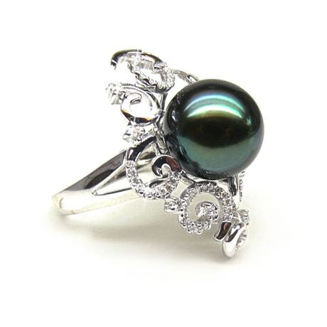 Bague Mindanao - Perle de Tahiti - Or blanc, diamants sertis griffes