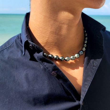 Collier Horizon Noir en Perle de Tahiti baroque pour homme