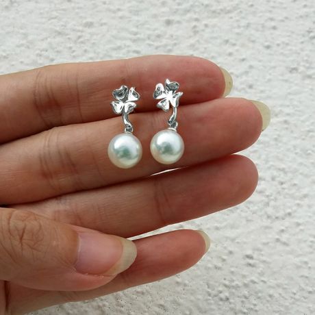 Boucles oreilles pendants - Perles Akoya - AAA - Or blanc et Diamants