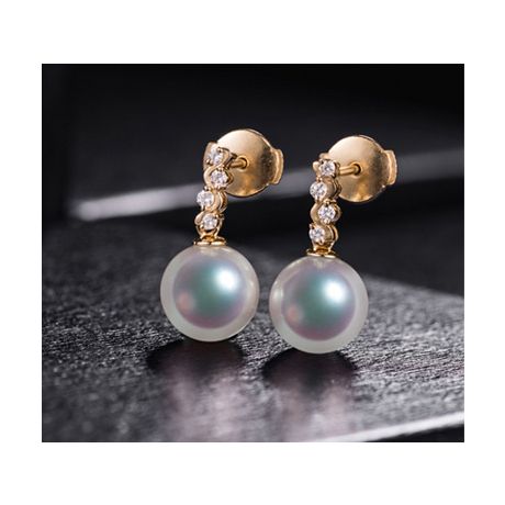 Pendants oreilles Miya. Perles Akoya Japon. Or jaune, diamants