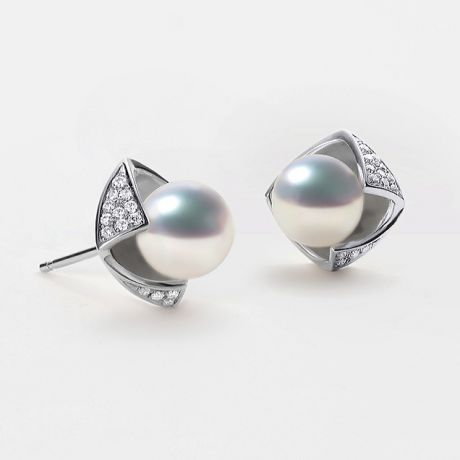 Boucles Oreilles Fukiyose Or blank Perles Akoya Diamants
