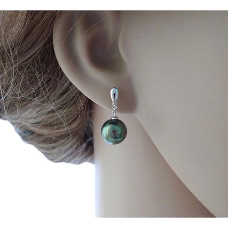 Boucles d'oreilles goutte - Joaillerie perles de Tahiti - Or blanc, Diamants